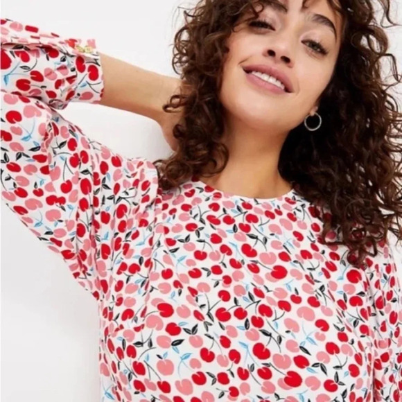 NWT Ann Taylor Loft Cherry Balloon Sleeve Swing Dress Womens Size XS (276) - Picture 2 of 5